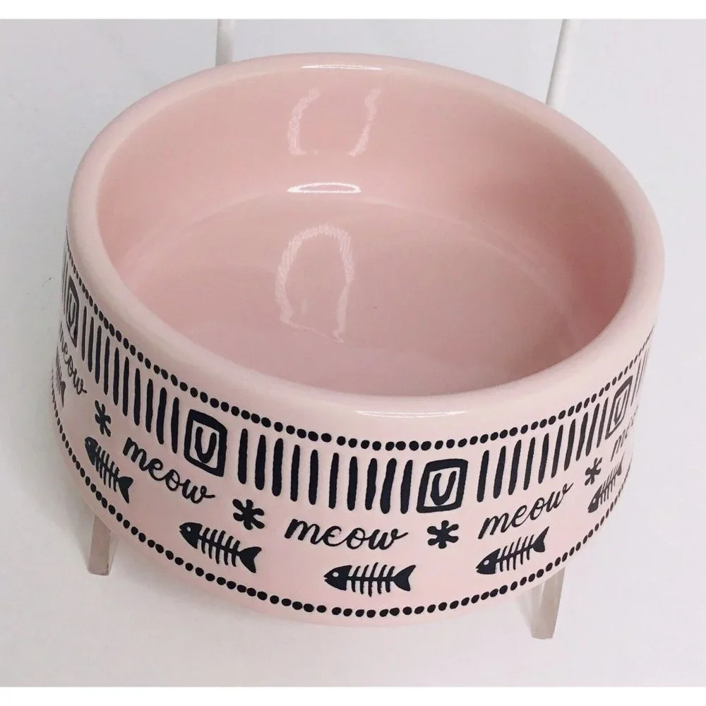 MEOW Pet Bowl 4.5 X 2” PINK Food Water Cat Kitty Signature Stoneware New
